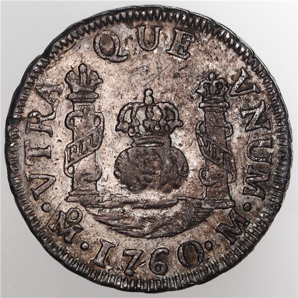 Mexico City, Mexico, pillar 1 real, Charles III, 1760 M, ex-Potomac, ex-Pullin.