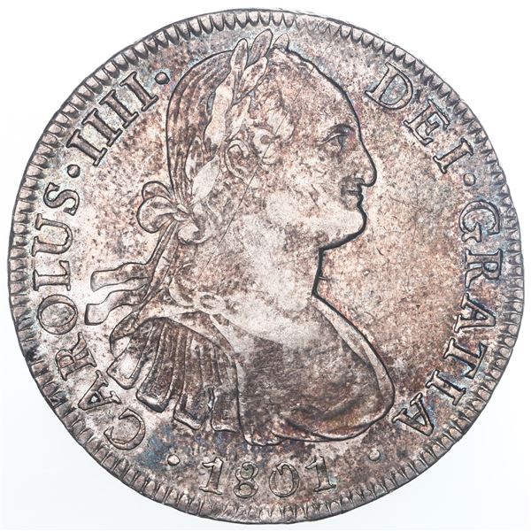 Mexico City, Mexico, bust 8 reales, Charles IV, 1801 FT.