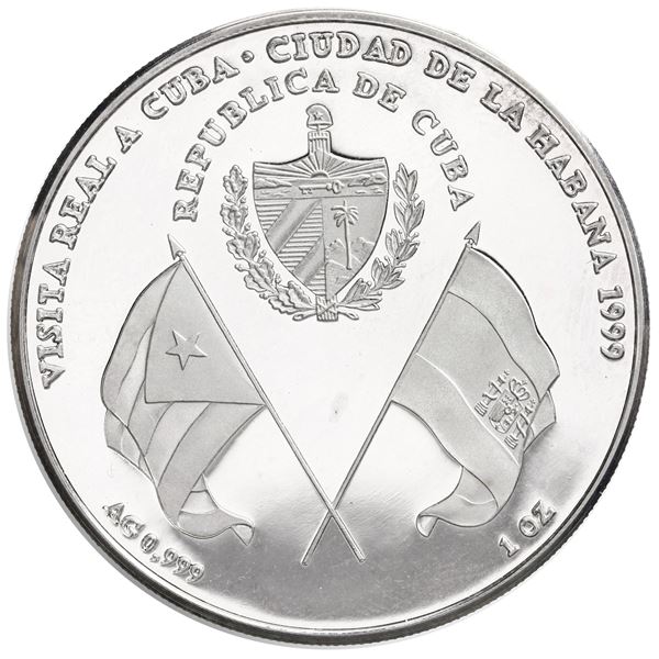 Havana, Cuba, proof silver 1-ounce medal, 1999, Spanish royal visit.