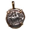 Image 1 : Calabria, Tarentum, AR didrachm, "boy on dolphin," 235-228 BC, mounted in 14K gold bezel with fixed 