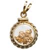 Image 1 : Pinch of natural gold flakes in a clear-plastic capsule-style 14K gold bezel with loop and swivel ba