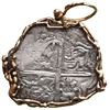 Image 1 : Potosi, Bolivia, cob 8 reales, 1620 (T), Grade 4, ex-Atocha (1622), mounted cross-side out in unique