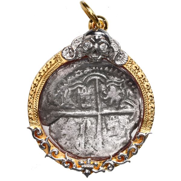 Potosi, Bolivia, cob 2 reales, Philip II or III, assayer not visible (B or curved-leg RL), no Grade