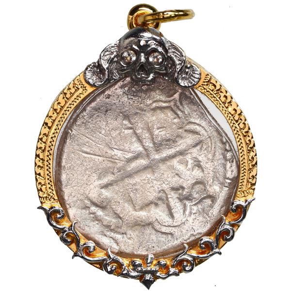 Potosi, Bolivia, cob 2 reales, Philip III, assayer curved-leg RL, Grade 3, ex-Atocha (1622), mounted