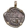 Image 1 : Potosi, Bolivia, cob 1 real, 1653 E with dot-PH-dot at top, ex-Capitana, (1654), mounted cross-side 