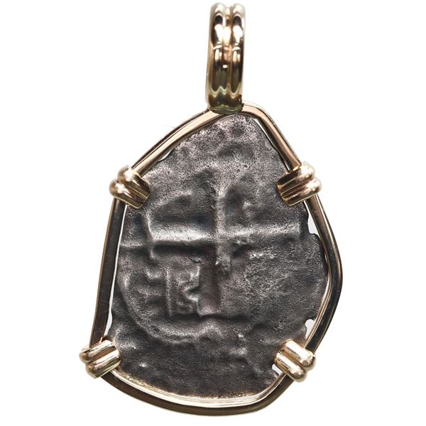 Potosi, Bolivia, cob 1 real, Charles II, assayer not visible, ex-Consolacion (1681), mounted cross-s