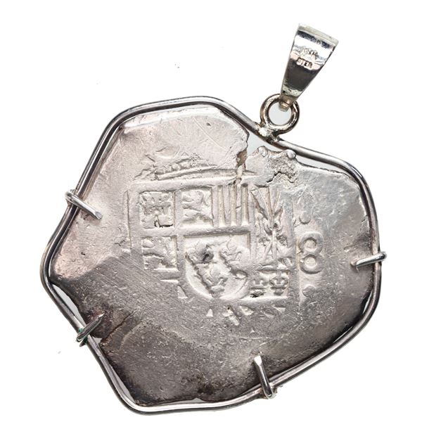 Mexico City, Mexico, cob 8 reales, Philip V, assayer not visible, ex-1715 Fleet, mounted cross-side