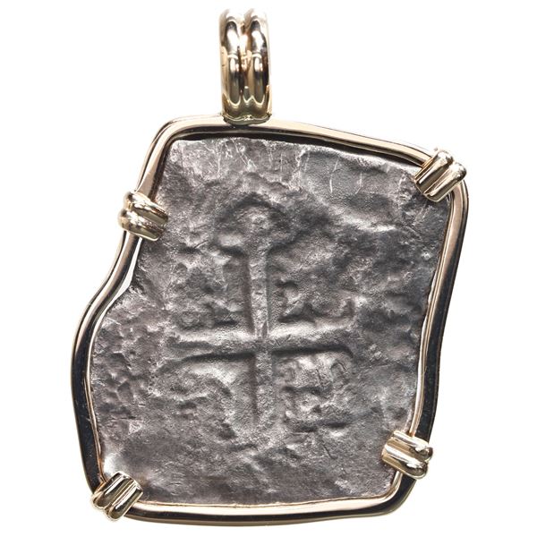 Mexico City, Mexico, cob 4 reales, Philip V, assayer not visible, ex-Akerendam (1725), mounted cross