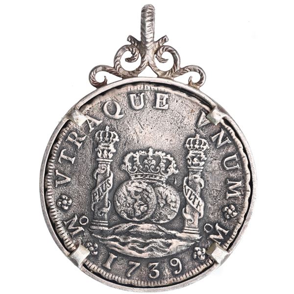 Mexico City, Mexico, pillar 8 reales, Philip V, 1739 MF, ex-Hollandia (1743) mounted in antique silv