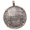 Image 1 : Seville, Spain, milled 2 reales, Philip V, 1721 J, mounted in 14K gold bezel with fixed bail.