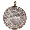 Image 2 : Seville, Spain, milled 2 reales, Philip V, 1721 J, mounted in 14K gold bezel with fixed bail.