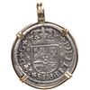 Image 2 : Seville, Spain, milled 1 real, Philip V, 1721 J, mounted in 14K gold bezel with fixed bail.