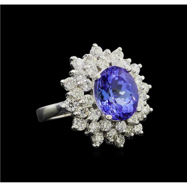 3.90 ctw Tanzanite and Diamond Ring - 14KT White Gold