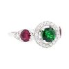 Image 1 : 1.73 ctw Round Mixed Tsavorite Garnet And Round Mixed Rubies Ring - 18KT White G