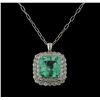 Image 1 : 18.09 ctw Emerald and Diamond Pendant With Chain - 14KT White Gold