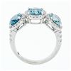 Image 8 : Platinum & 18k Gold 4.18 ctw 3 Stone Oval Aquamarine Ring w/ Round Diamond Halos