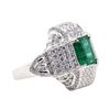 Image 2 : 2.87 ctw Emerald and Diamond Ring - Platinum