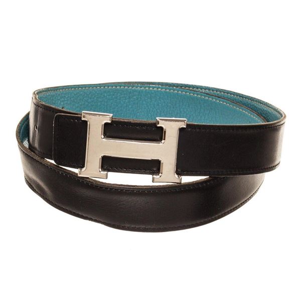 Hermes Blue Black Leather H Belt