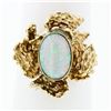 Image 1 : Vintage 14k Gold Oval Opal Solitaire & Nugget Textured Free Form Cocktail Ring