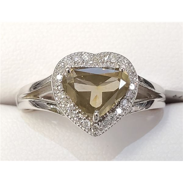 Certified 14K  Diamond(1.3Ct,Vs1,Fancy Dark Yellowish Green)+0.23Ct Ring