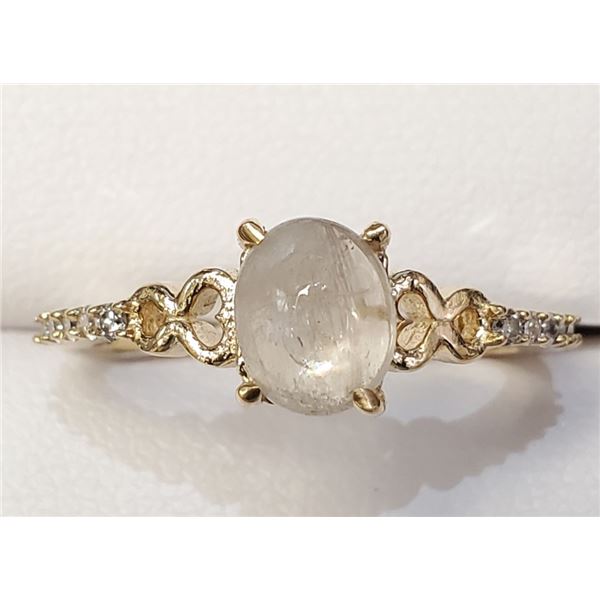 Certified 10K  Oval Cabochon Cut Natural Zultanite(1ct) 10 Diamonds(0.12Ct,I1-I2,G-I) Ring