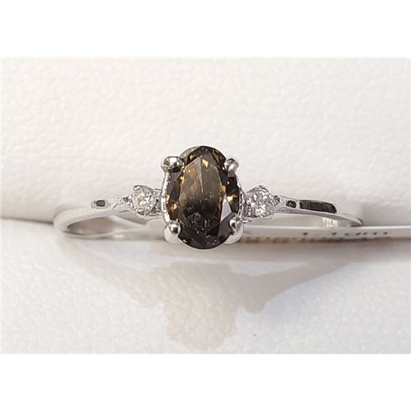 Certified 10K  Diamond(0.48Ct, Si2, Drak Yellowish Gree)+0.02Ct Ring