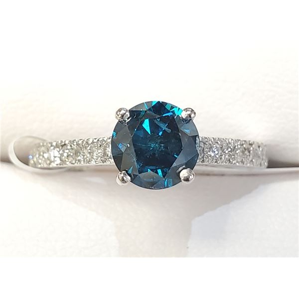 Certified Platinum Diamond(0.95Ct, I1, Blue) 20 Diamonds(0.25Ct, I2-I3, G-I) Ring
