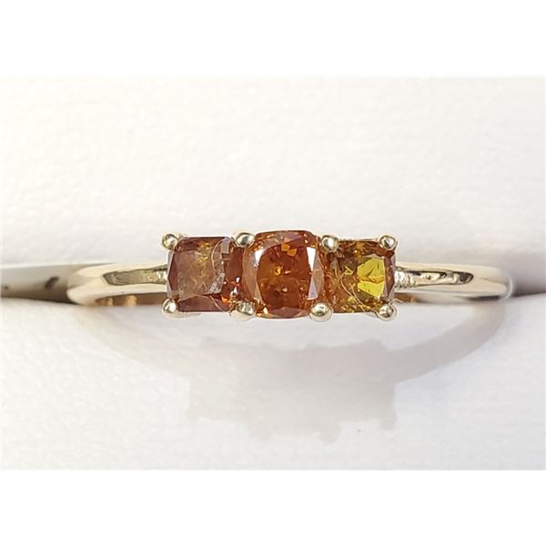 Certified 10K  3 Diamonds(0.63Ct,Si1-Si2,Fancy Yellowish Orange) Ring
