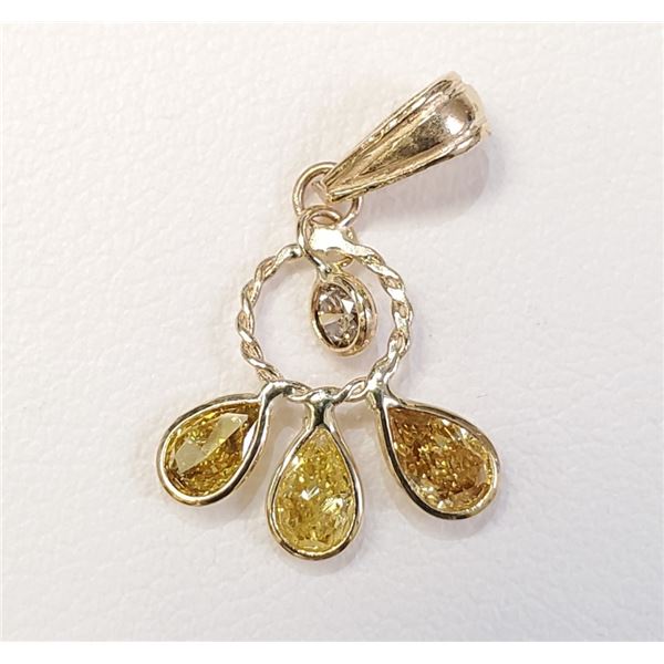 Certified 14K  Fancy Color Diamonds(0.6Ct, Si2-I1, Yellow, Yellowish Green)+0.15Ct Pendant