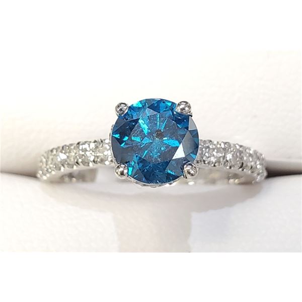 Certified Platinum Diamond(1Ct,I1,Fancy Vivid Blue(Treated)+0.4Ct Ring