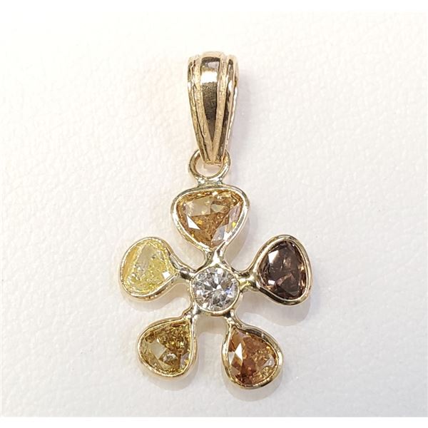 Certified 14K  Yellow Diamond(0.85Ct, I1-I3) Diamond(0.05ct) Pendant