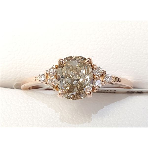 Certified 14K  Diamond(1.35Ct,Vs1,Fancy Greenish Yellow)+0.06Ct Ring