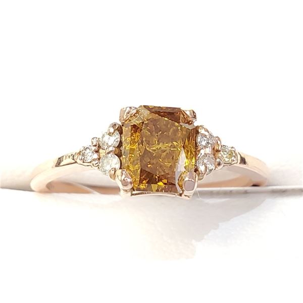 Certified 14K  Diamond(1.4Ct,I1,Fancy Brownish Orange)+0.06Ct Ring