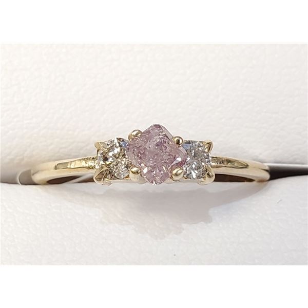 Certified 10K  Diamond(0.3Ct,I2,Fancy Pink)+0.3Ct Ring