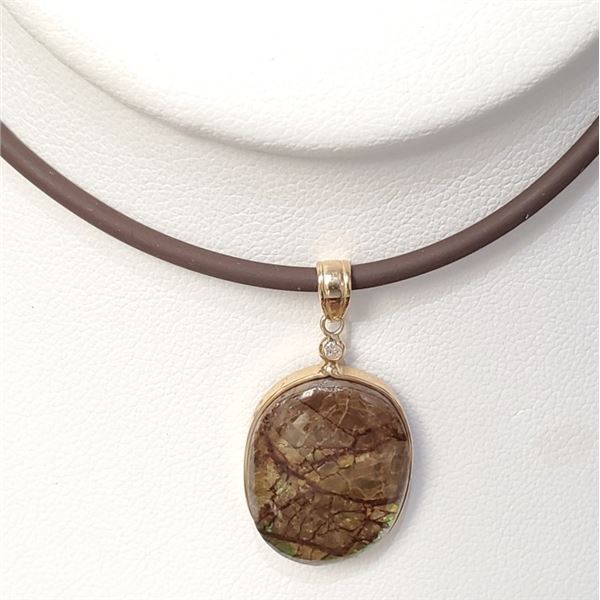 $1600 14K  Ammolite Diamond(0.03ct) Necklace