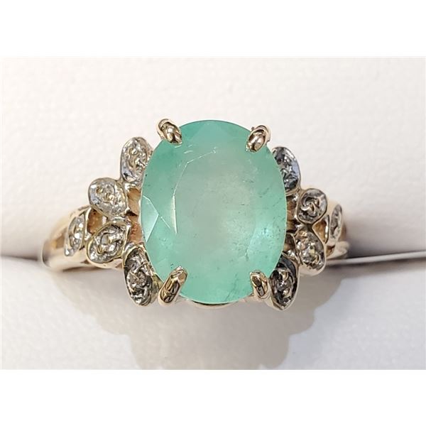 Certified 14K  Emerald(2.85ct) Diamonds(0.1Ct,Si1-Si2,F-G) Ring