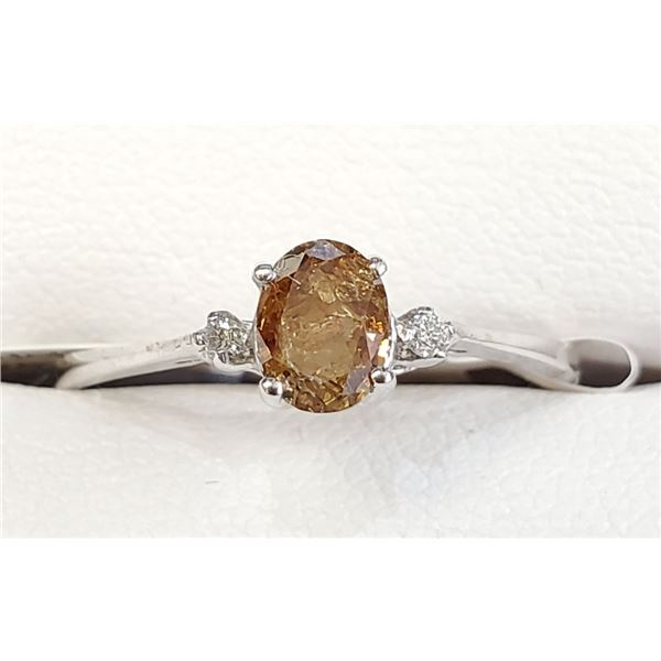 Certified 10K  Oval Shaped Diamond(0.48Ct,I3,Yellowish Brown)+0.02Ct Ring