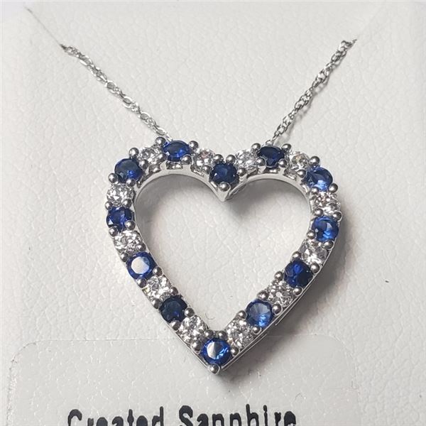 $100 Silver Created Sapphire 19  Necklace