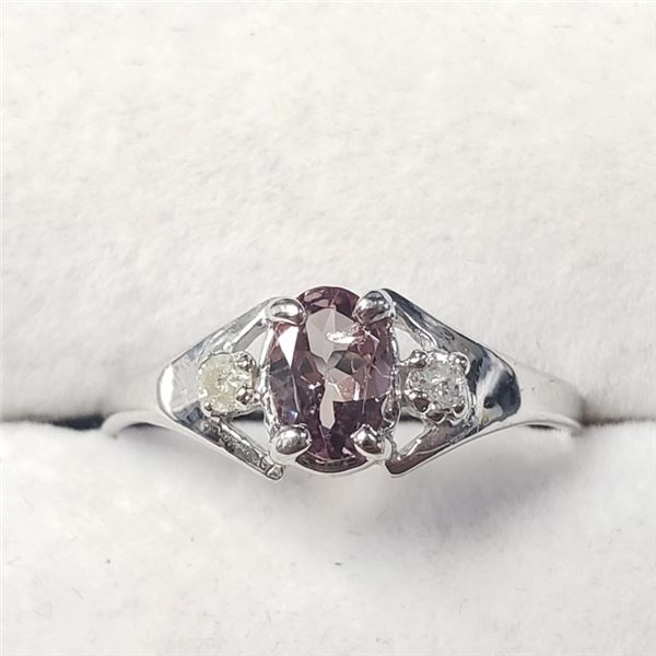 Certified 10K  Natural Color Chaning Garnet(0.4ct) Diamond(0.03ct) Ring