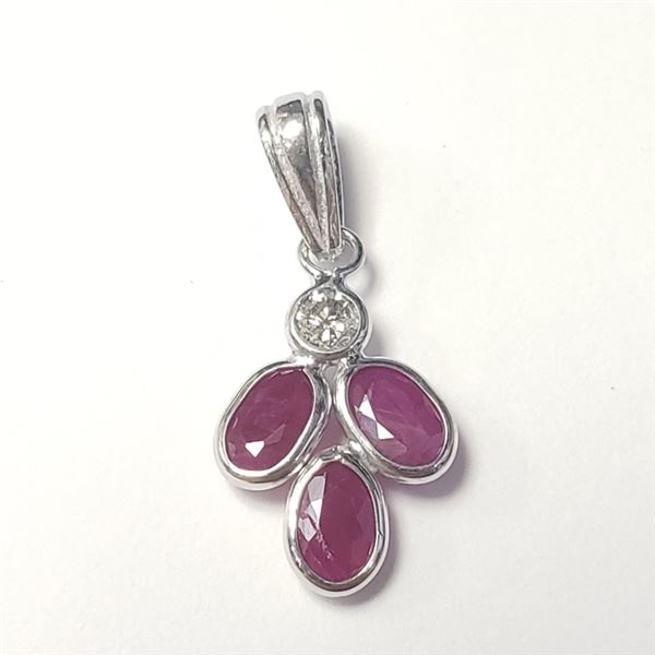 Certified 14K  Ruby(0.85ct) Diamond(0.09ct) Pendant