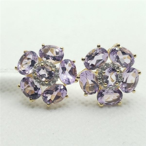 $150 Silver Pink Amethyst And White Topaz(7.4ct) Earrings