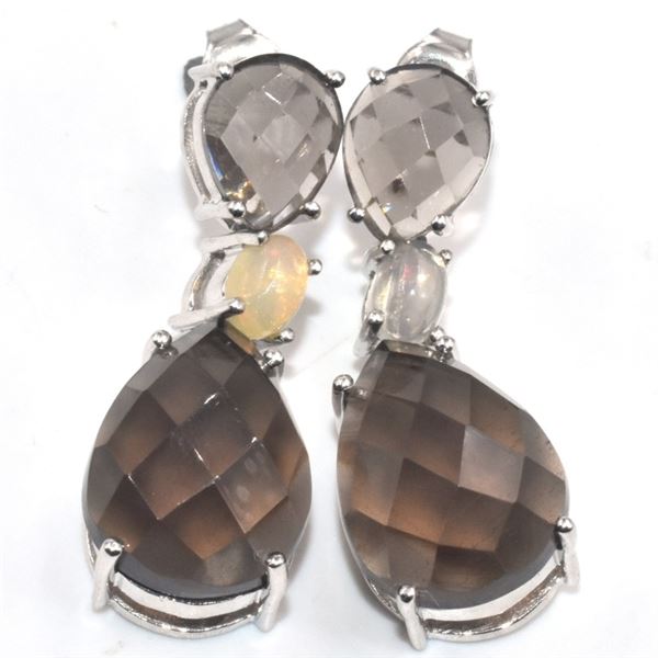 $560 Silver Smokey Quartz Opal(19.3ct) Earrings