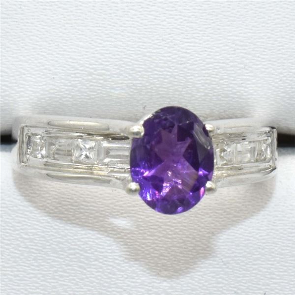 $240 Silver Amethyst Cz(1.8ct) Ring