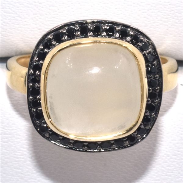 $240 Gold plated Sil Moon Stone Black Spinel(4.25ct) Ring