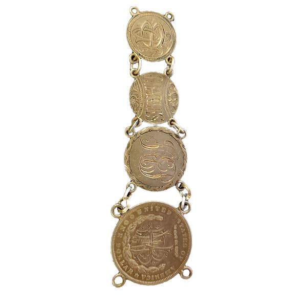 Group of 4 Love Token silver coins in chain