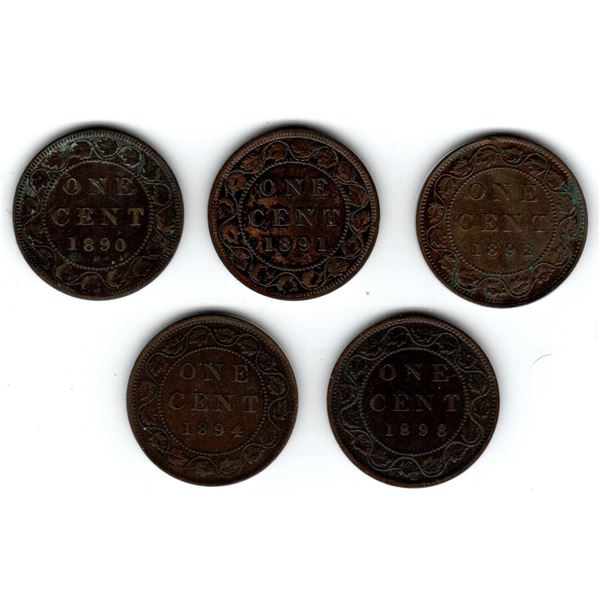 Canada 1 Cent Lot of 5 dates, all VF