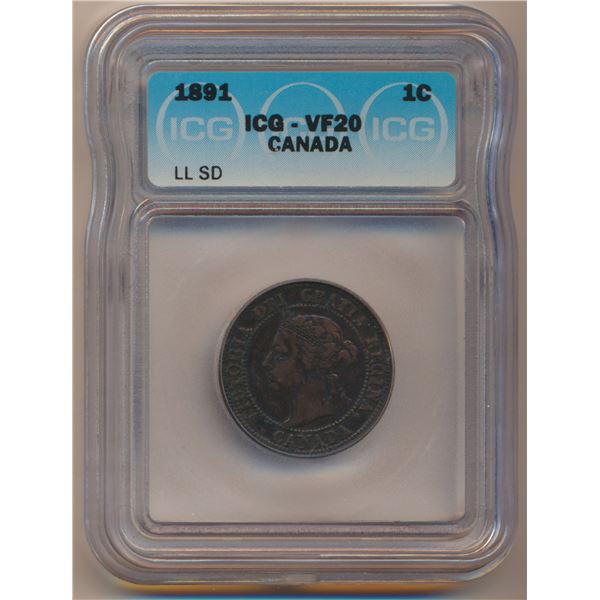 Canada 1 Cent 1891 ICG VF20