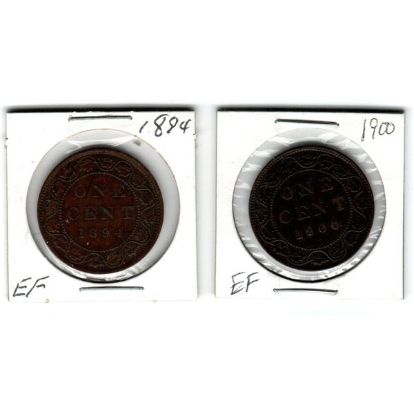 Canada 1 Cent 1894 & 1900 Plain, Both EF
