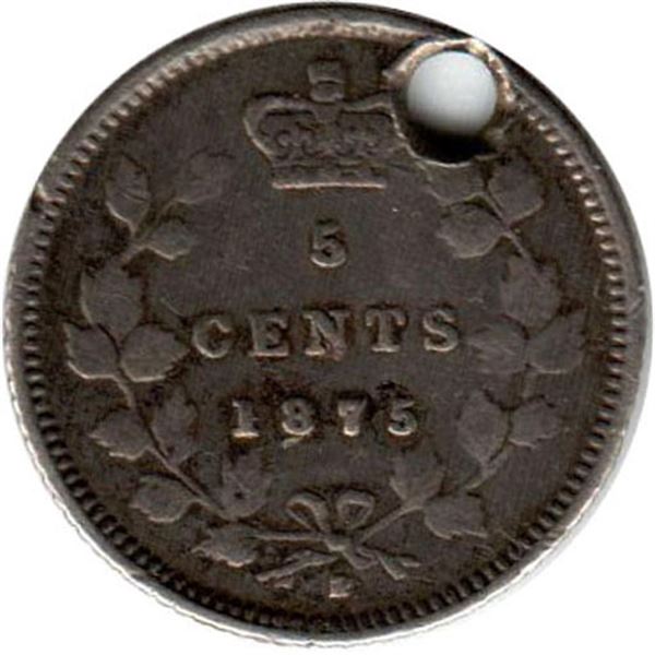 Canada 5 Cents Silver 1875H Large Date Holed
