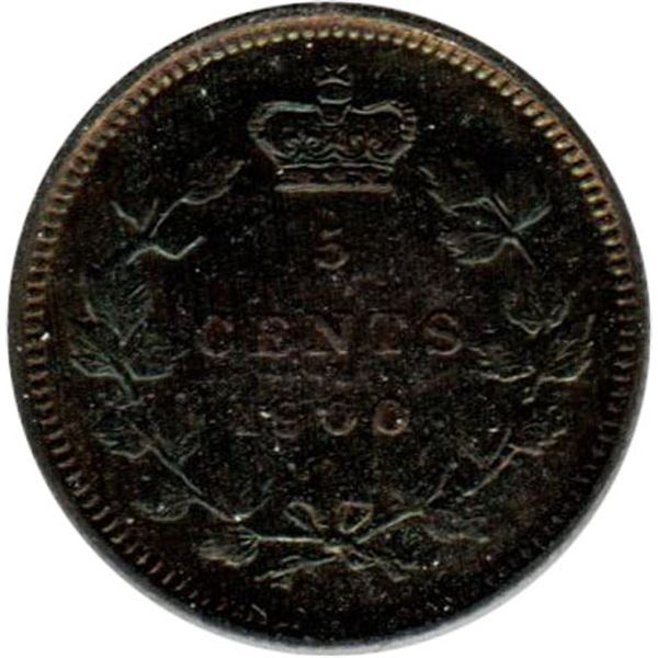 Canada 5 Cents Silver 1900 Round Os, AU